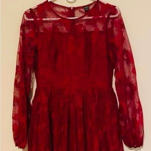 Burgundy party long dresses. Butterfly Embroidery Mesh Lantern Sleeve Dress